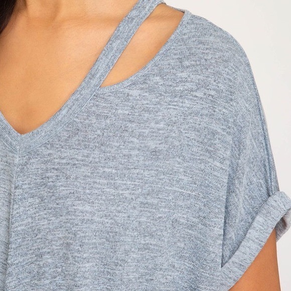 Cutout Surplus Boho Soft Blue Knit High Low Tee! - Picture 5 of 10
